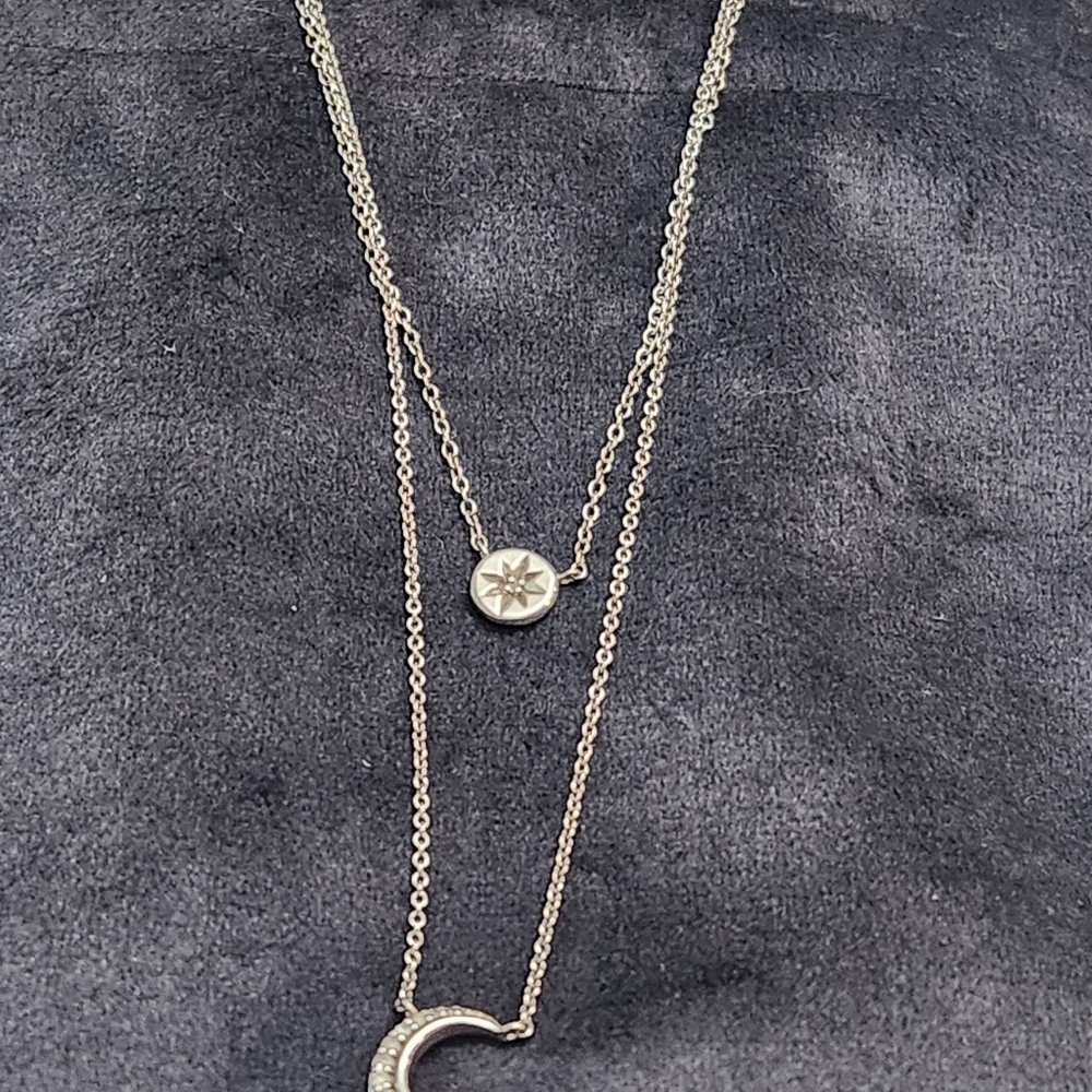Crescent moon and Star Sterling Necklace with Diamonds